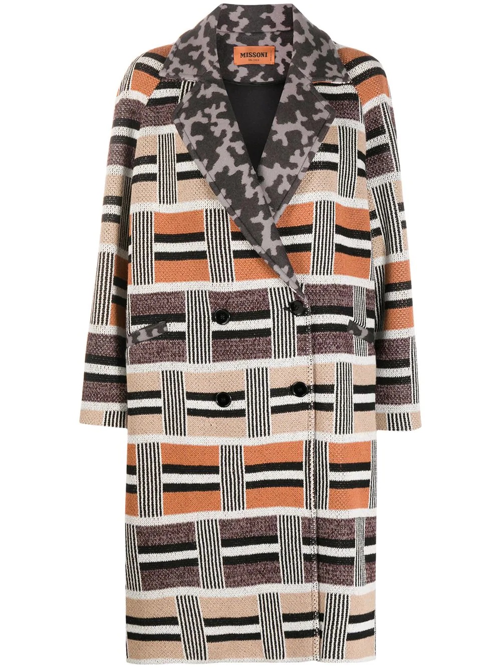 geometric pattern double-breasted coat - 1