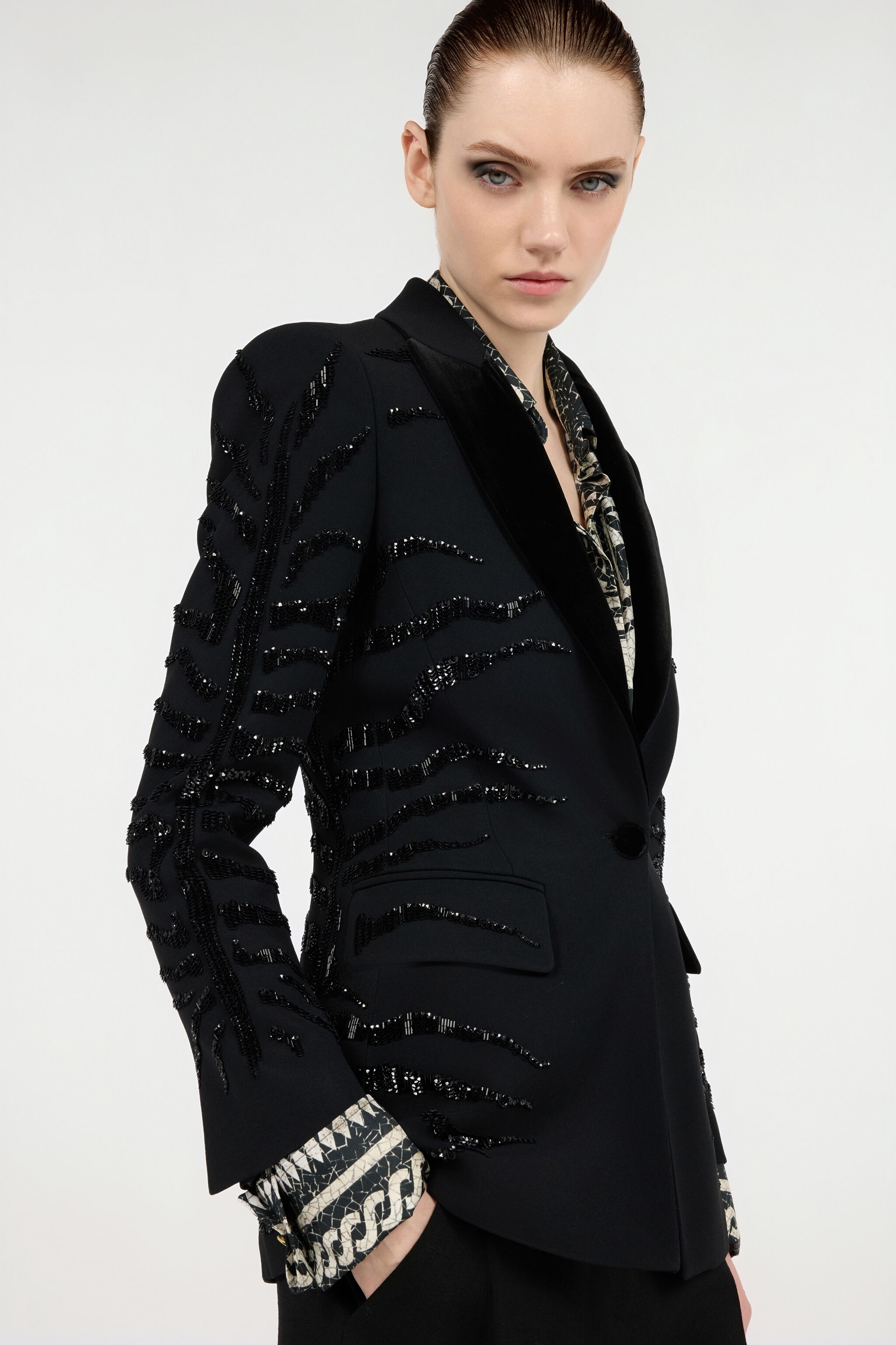 Black Jacket with Zebra Sequin Pattern - 5