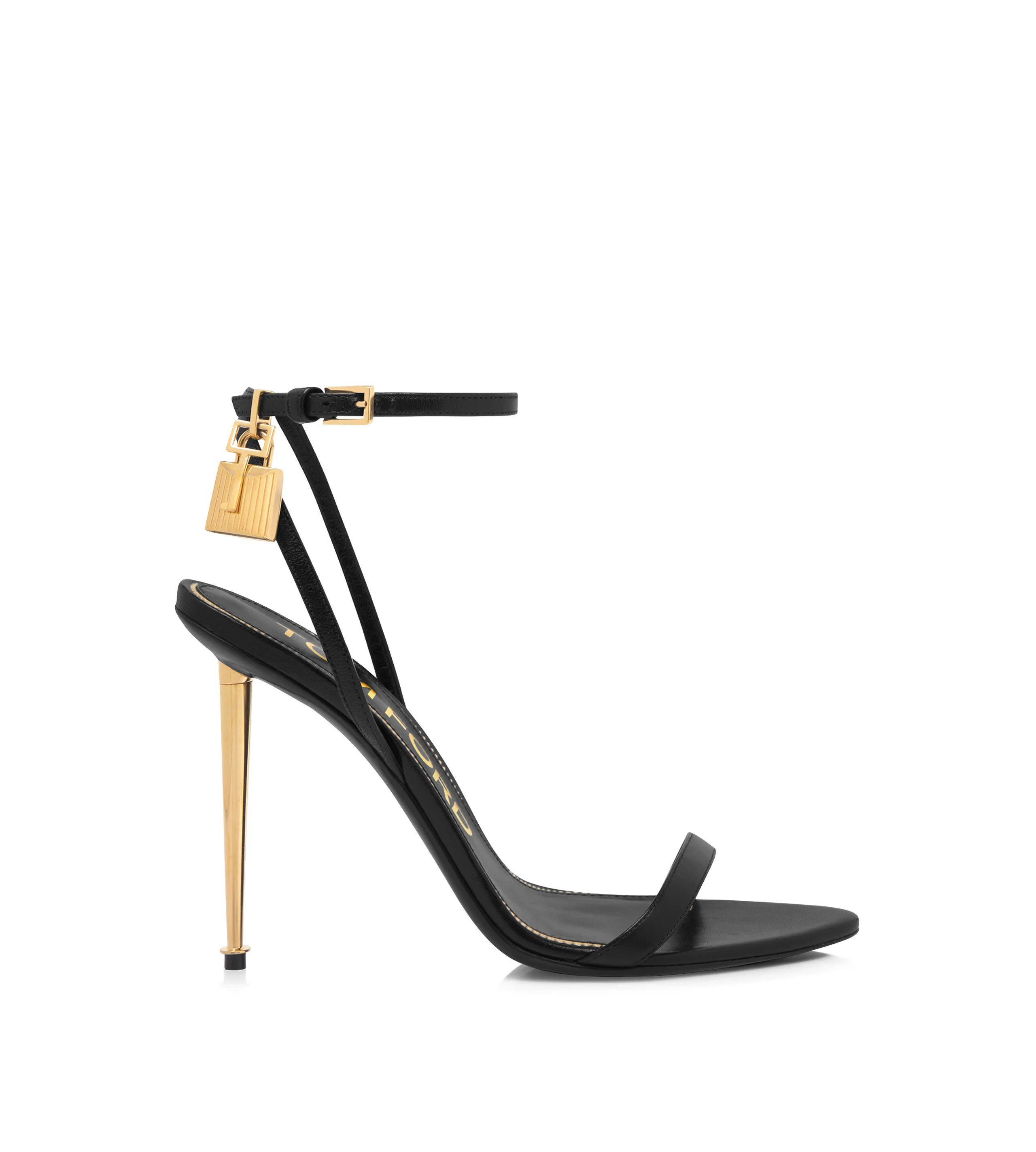 SHINY LEATHER PADLOCK POINTY NAKED SANDAL - 1