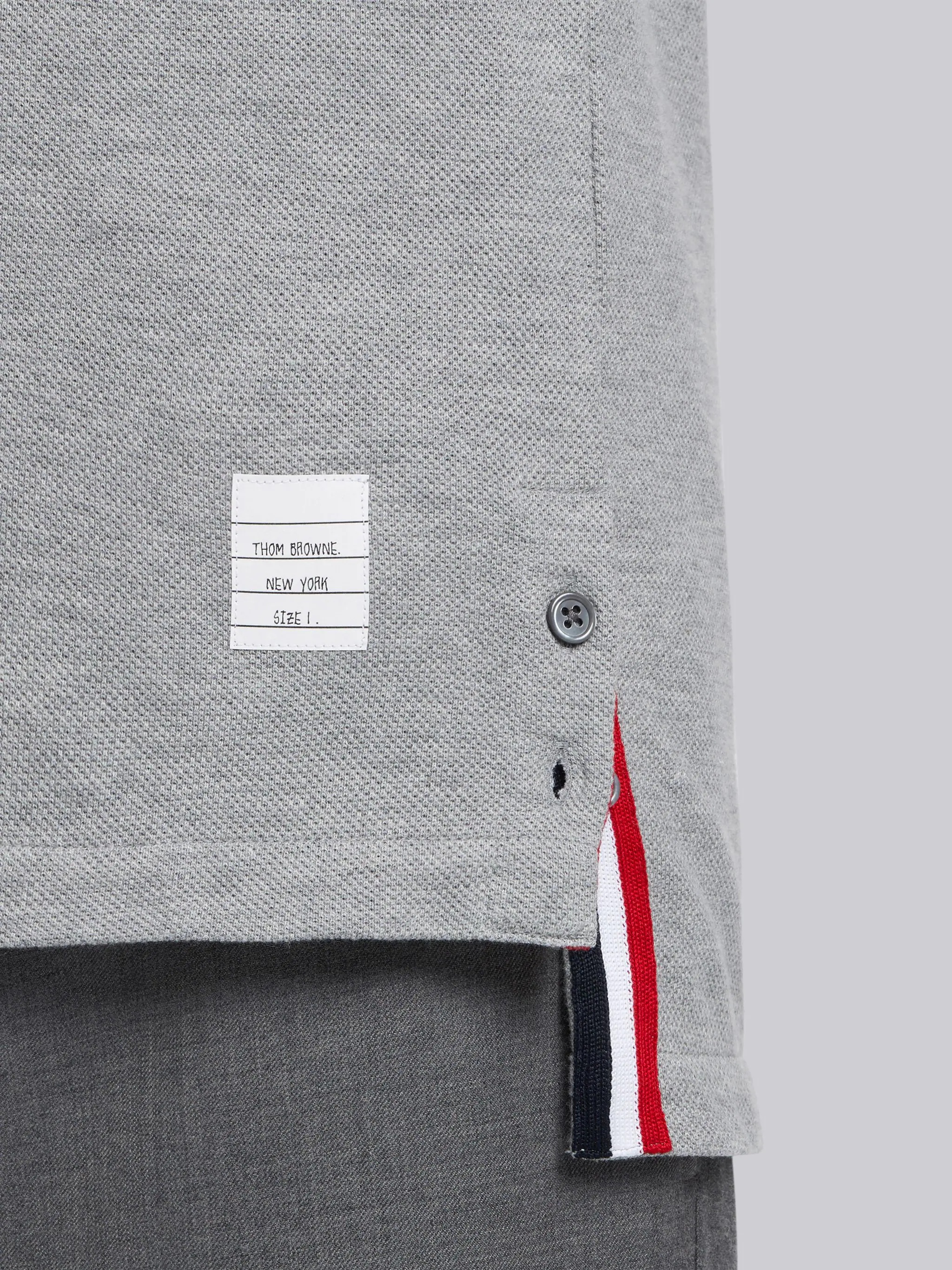 Thom Browne Light Grey Cotton Pique Center Back Stripe Relaxed Fit Polo