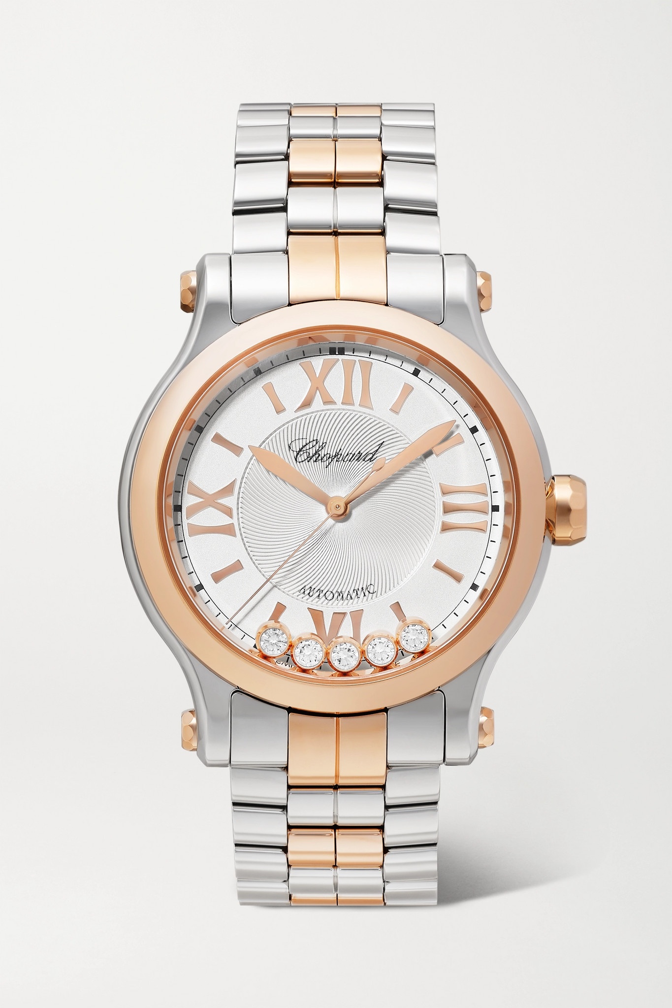 Happy Sport Automatic 33mm 18-karat rose gold, stainless steel and diamond watch - 1