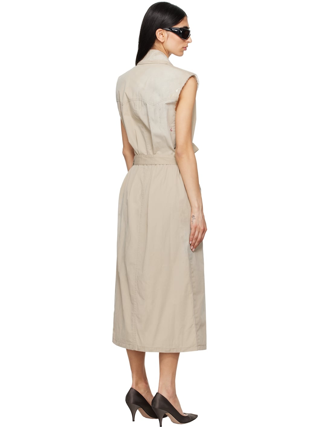 Beige Sleeveless Trench Coat - 3