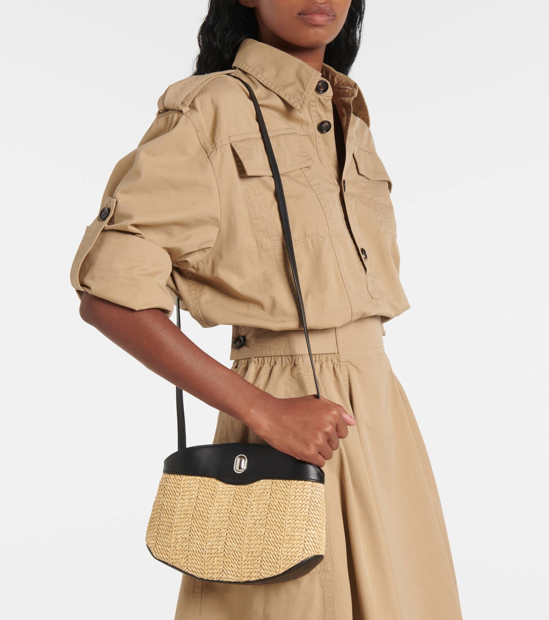 Tondo leather-trimmed raffia crossbody bag - 2