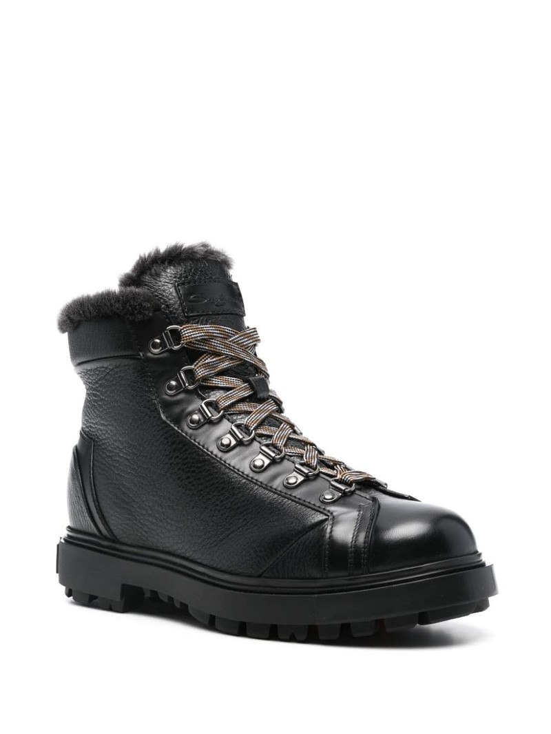 Santoni shearling-trim leather boots outlook