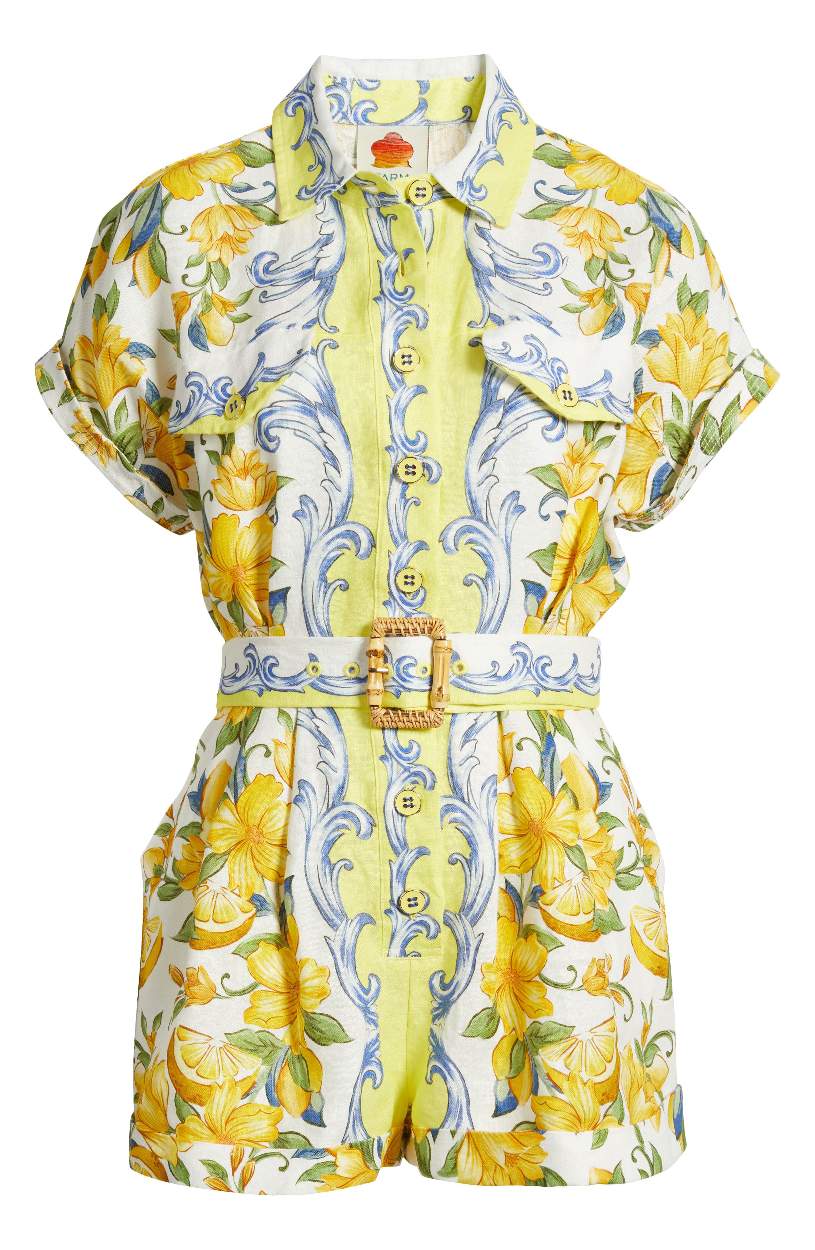 FARM Rio Sicily Linen Romper in Off-White at Nordstrom - 6