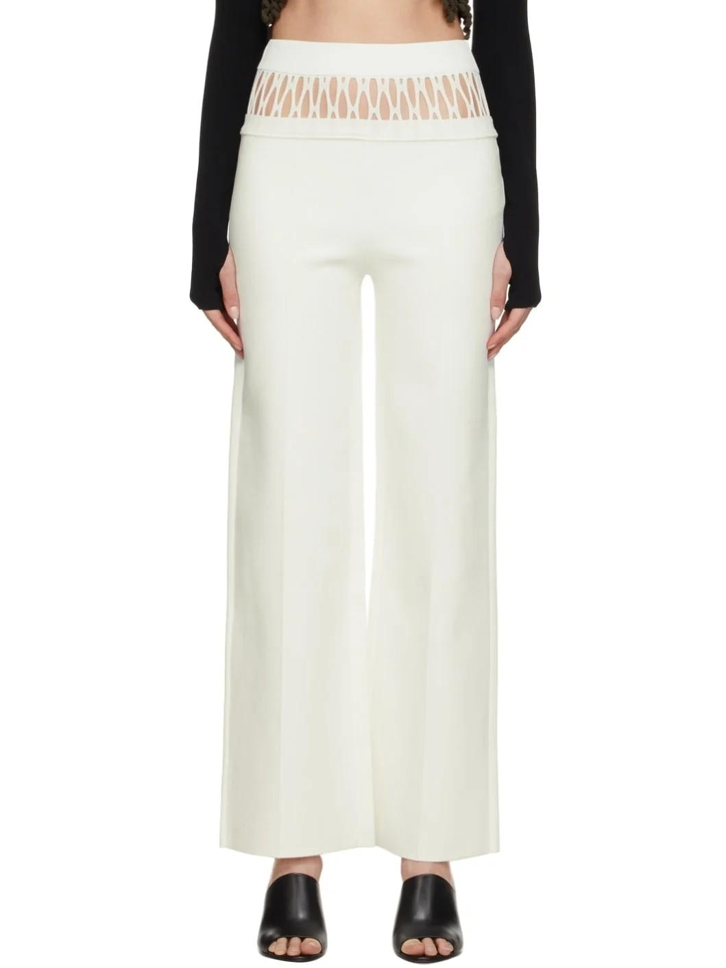 White Fishnet Tailored Trousers - 1