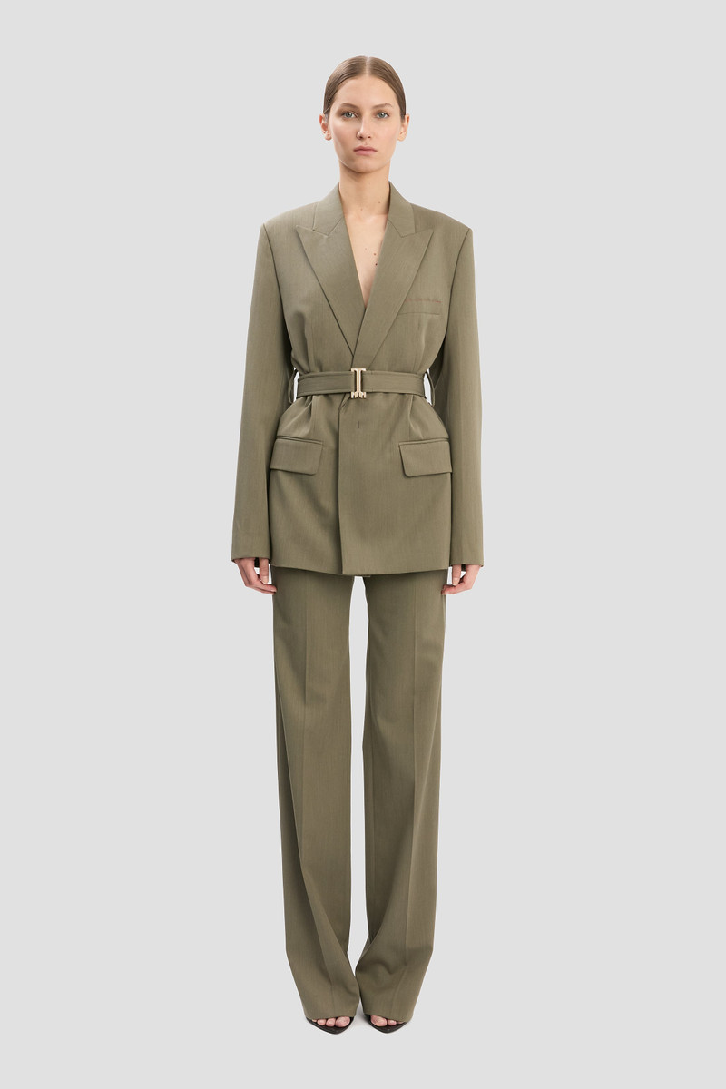 Victoria Beckham Belted Tailored Jacket In Sage Melange outlook