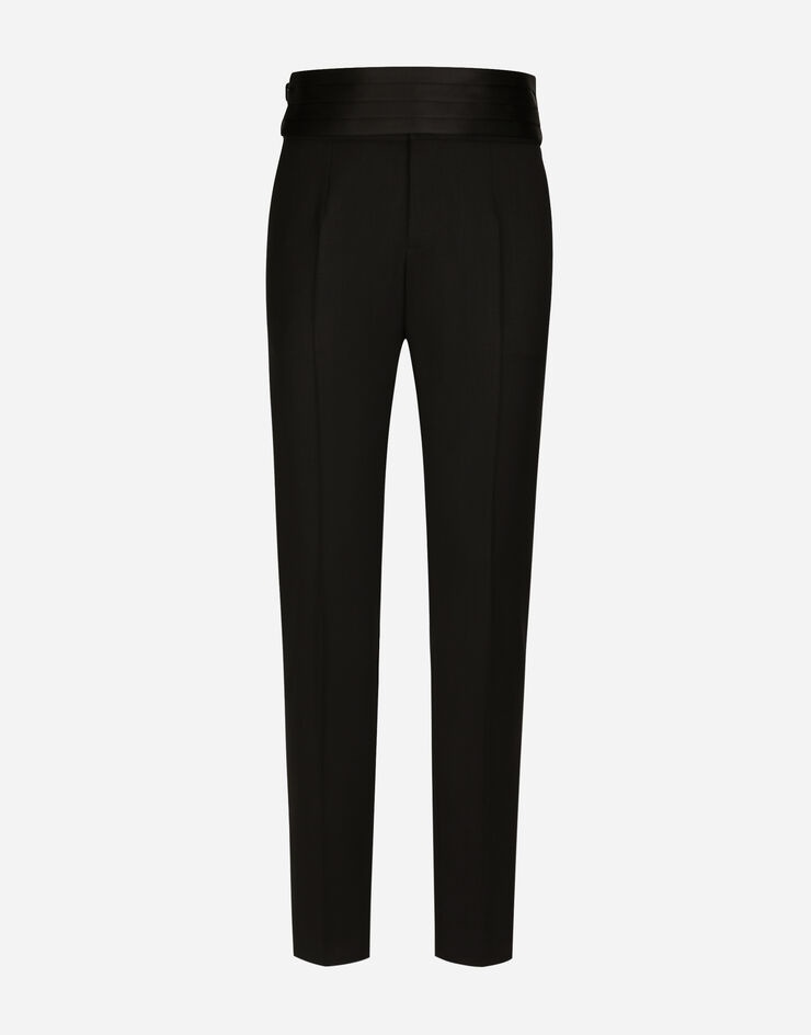 Stretch wool twill tuxedo pants - 1