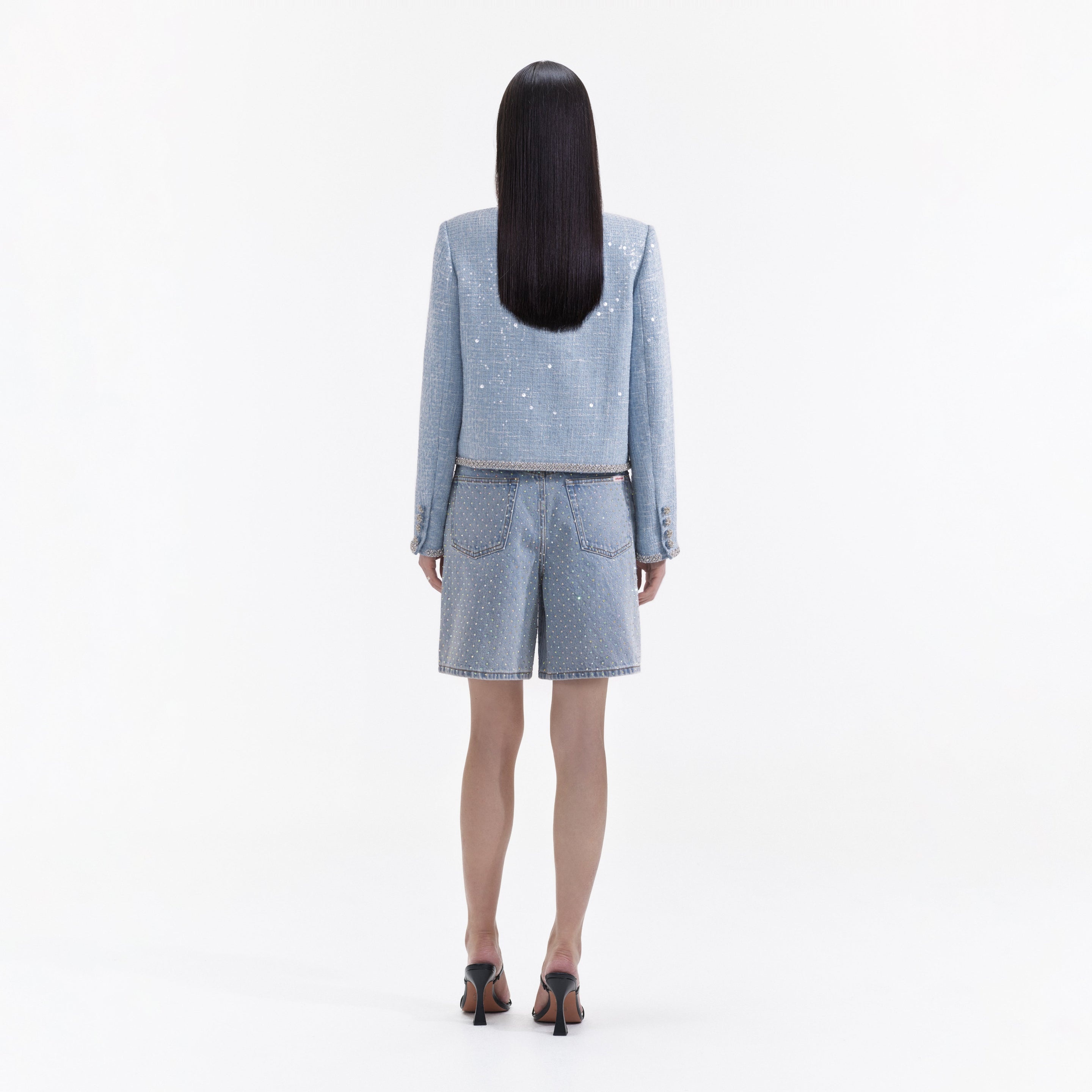 Blue Embroidered Boucle Jacket - 3