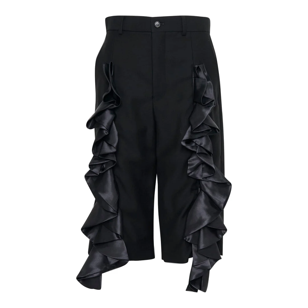 Straight-Cut Ruffle Trousers - 1