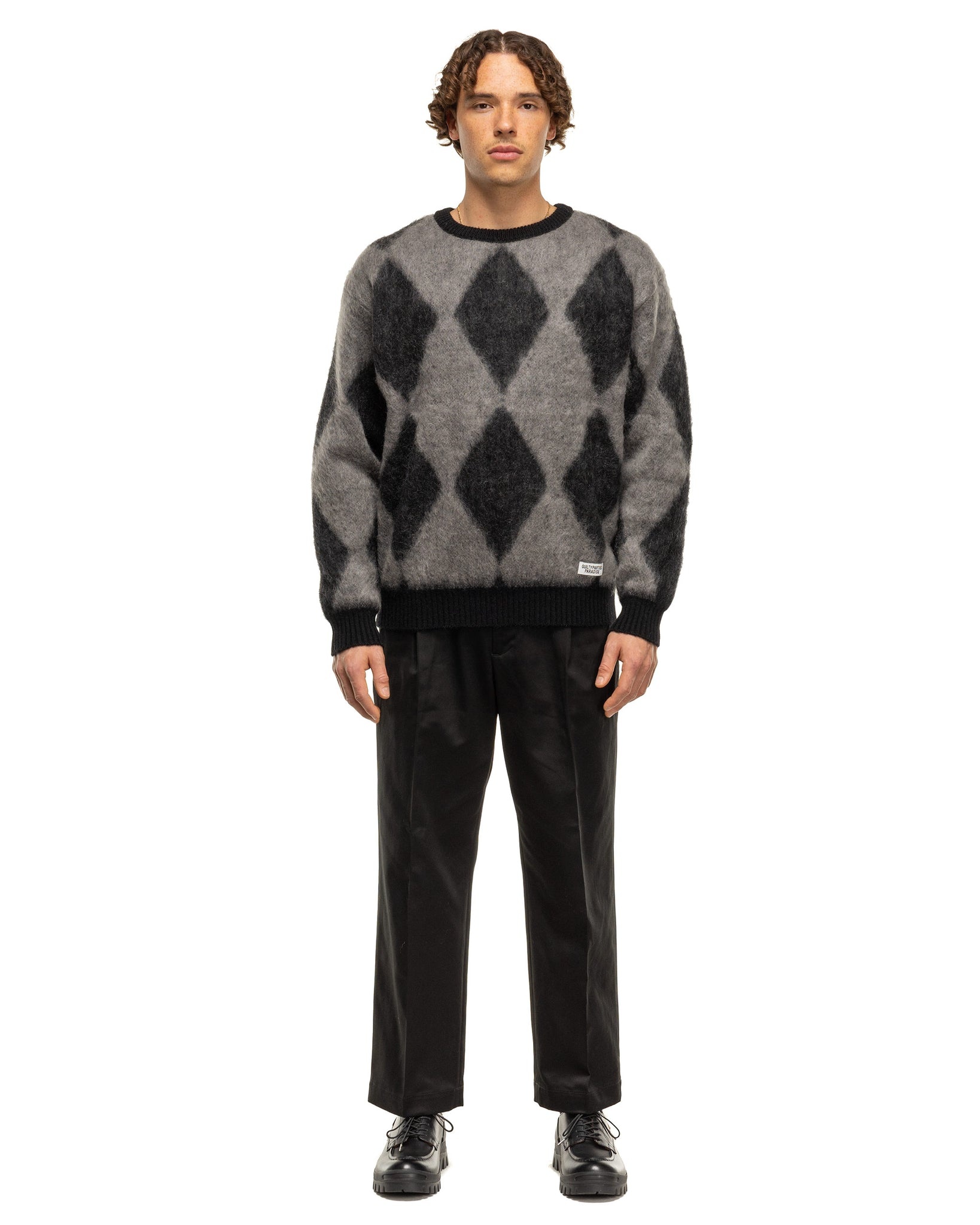 WACKO MARIA Diamond Mohair Crew Neck Sweater Grey | havenshop 