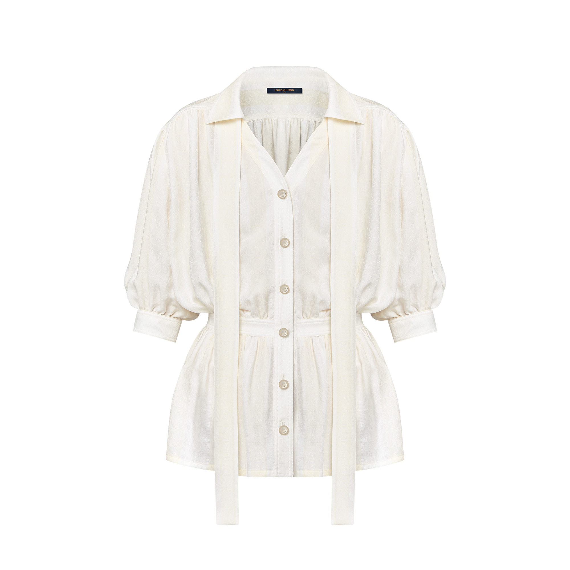 Puff-Sleeve Jacquard Blouse - 1