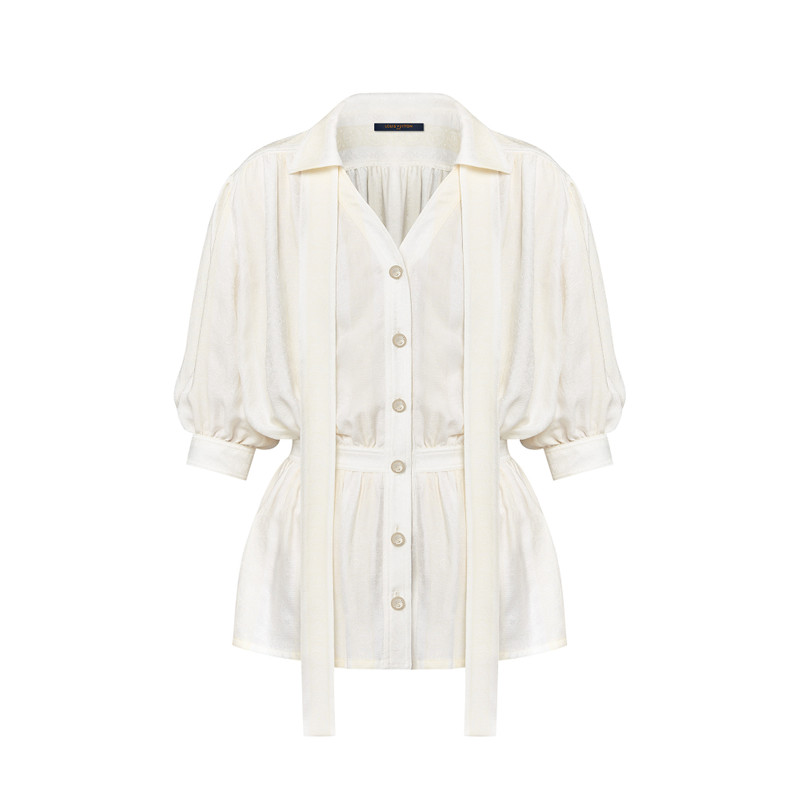 Puff-Sleeve Jacquard Blouse 1