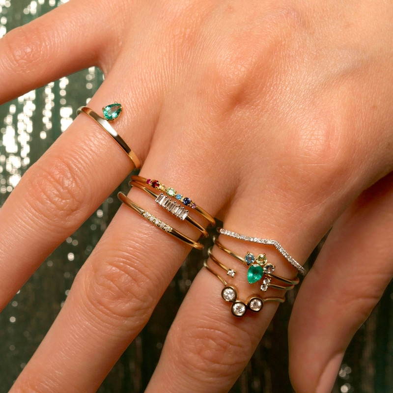 Pear Cut Emerald Flat Band Ring 8