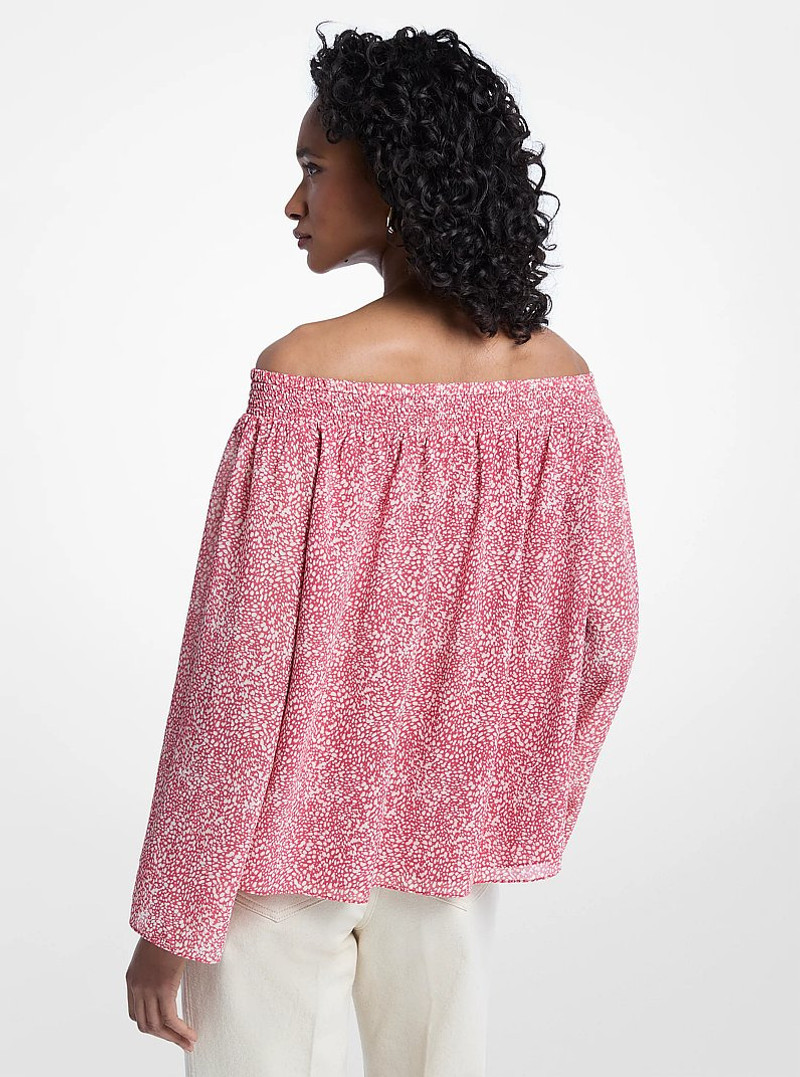 MICHAEL KORS Abstract Print Off-the-Shoulder Georgette Top outlook