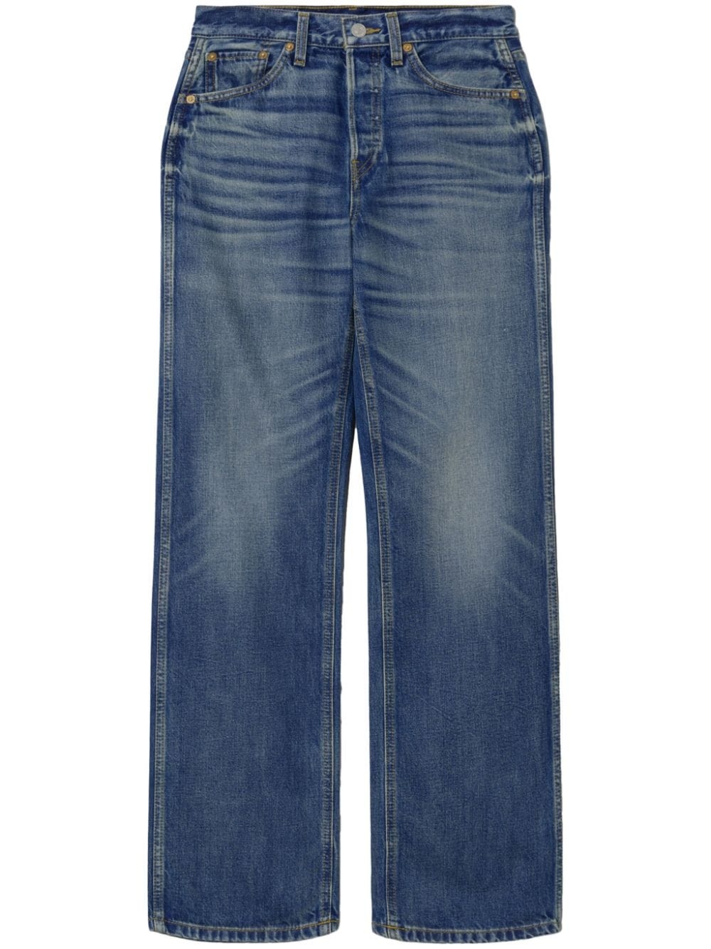 whiskered high-rise straight jeans - 1