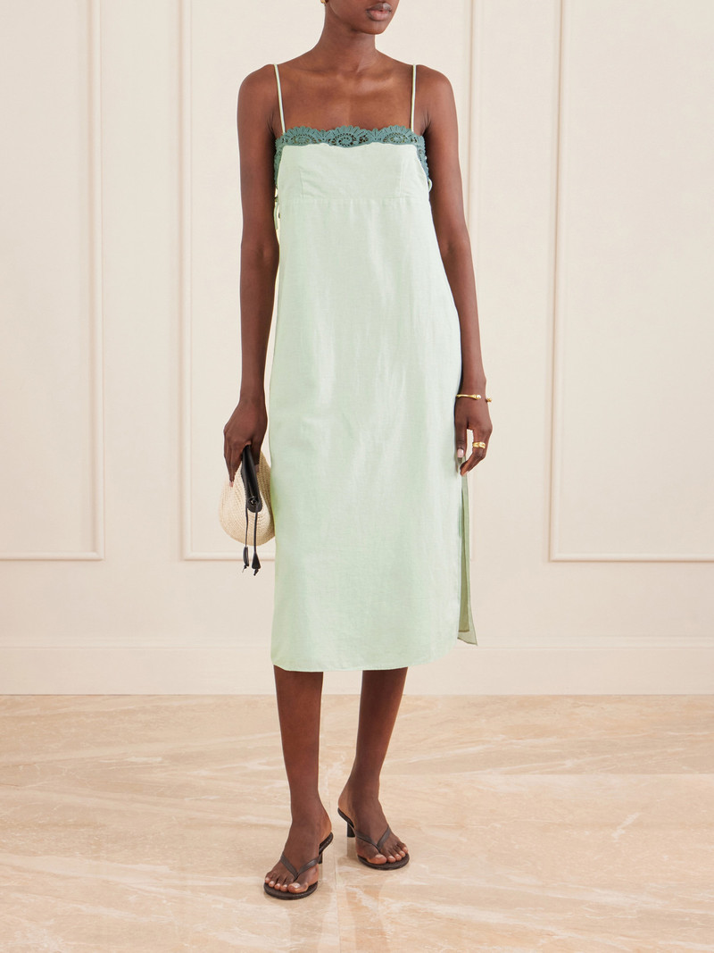 POSSE Darya Lace-trimmed Linen And Cotton-blend Midi Dress outlook