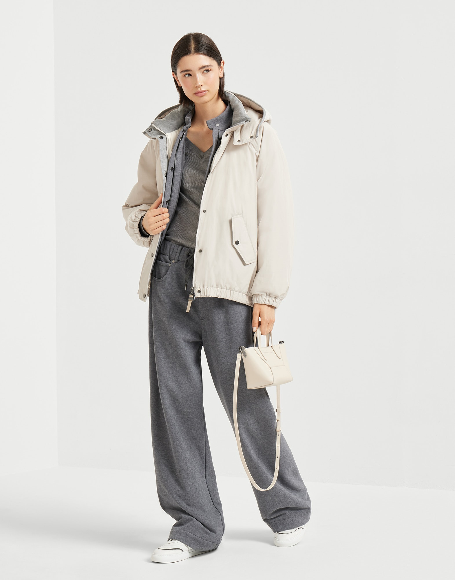 Techno cotton water-resistant taffeta down jacket with detachable hood and shiny zipper pull - 5