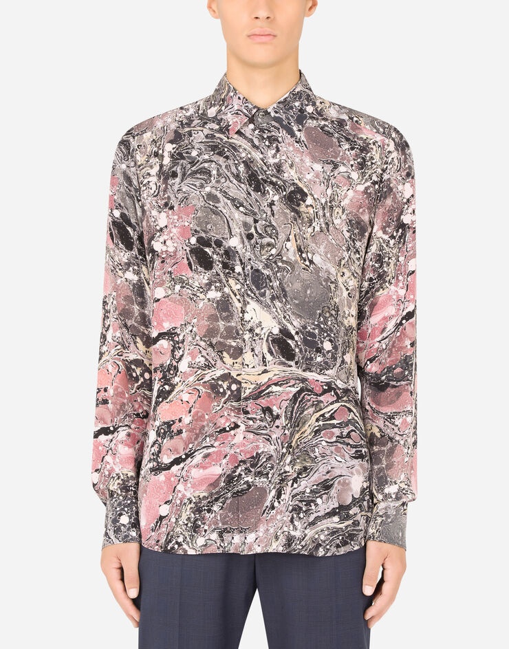 Silk Martini-fit shirt with purple marbled print - 1