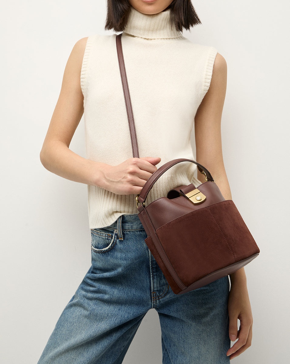 SMALL SUEDE CREST LOCK BUCKET BAG - 2