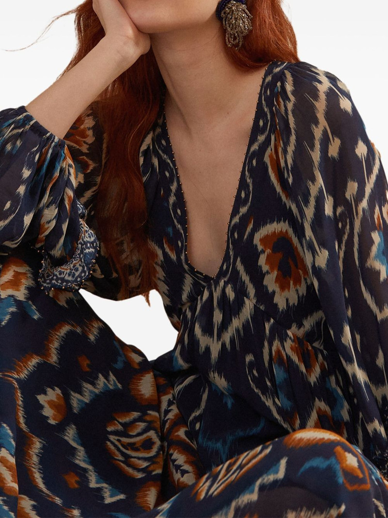 FARM RIO ikat-pattern ruffled maxi dress outlook