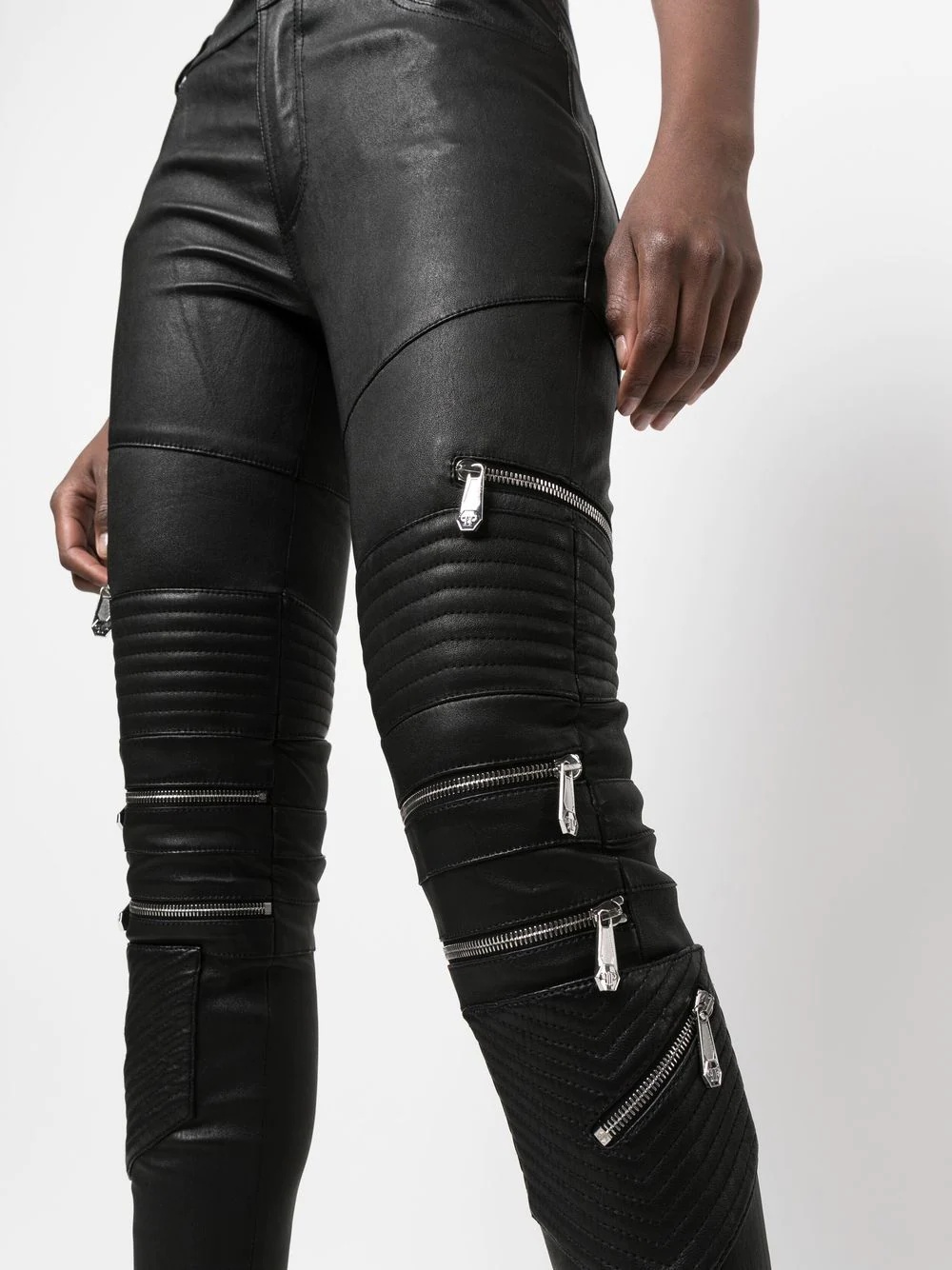 lambskin skinny-fit zipped trousers - 5