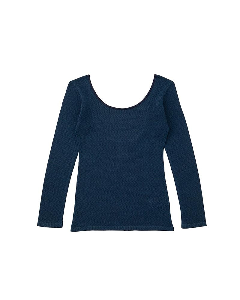 ROUND NECK L/S KNIT W NAVY - 1