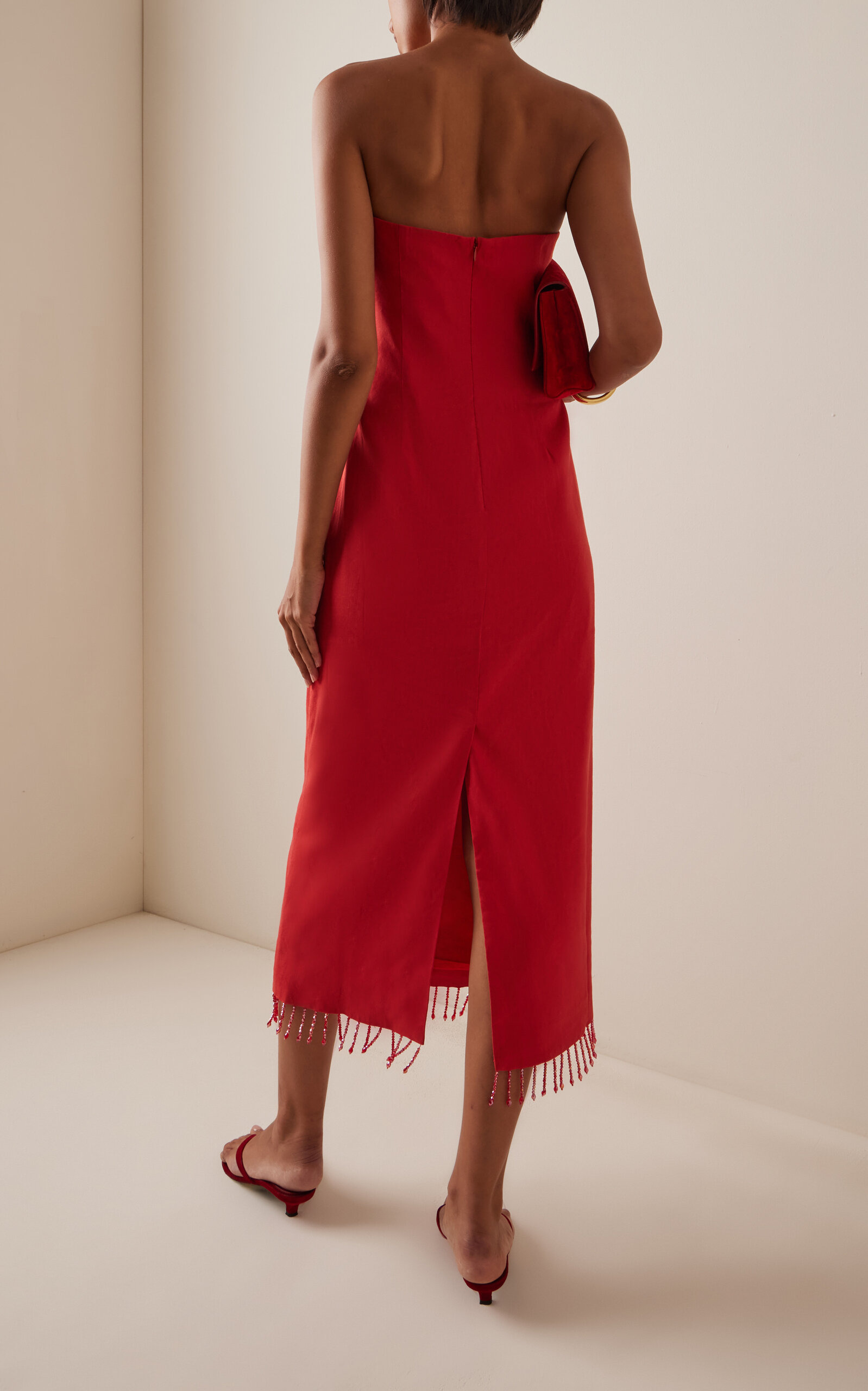 Flame Strapless Linen-Blend Midi Dress orange - 4