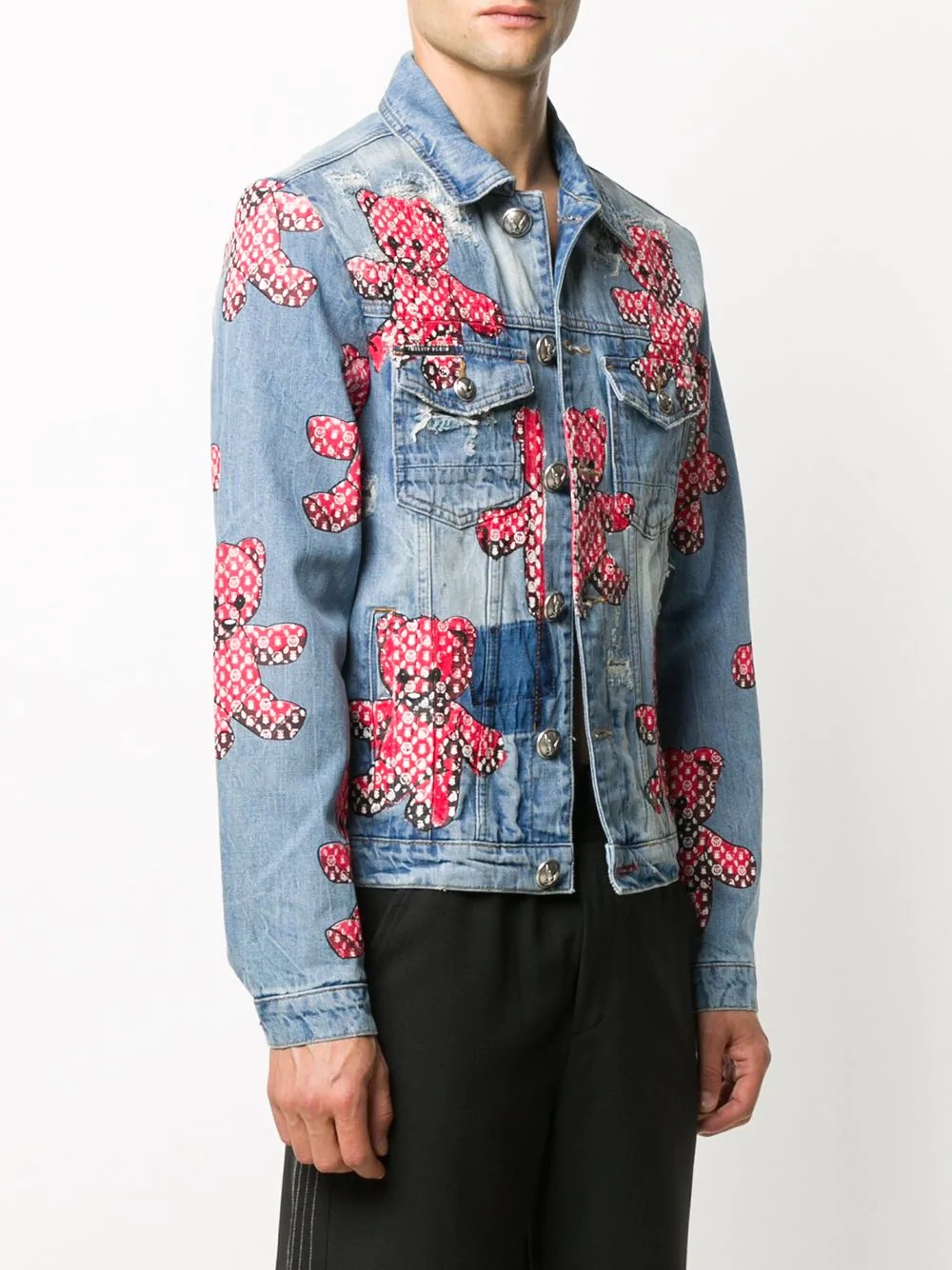 teddy bear print denim jacket  - 3