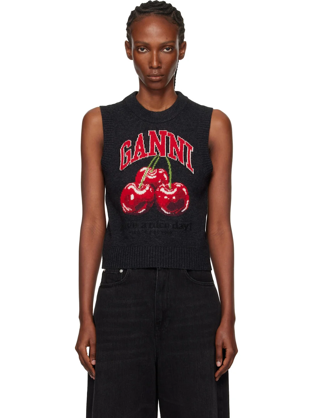 Gray Graphic Wool Sweater Vest - 1