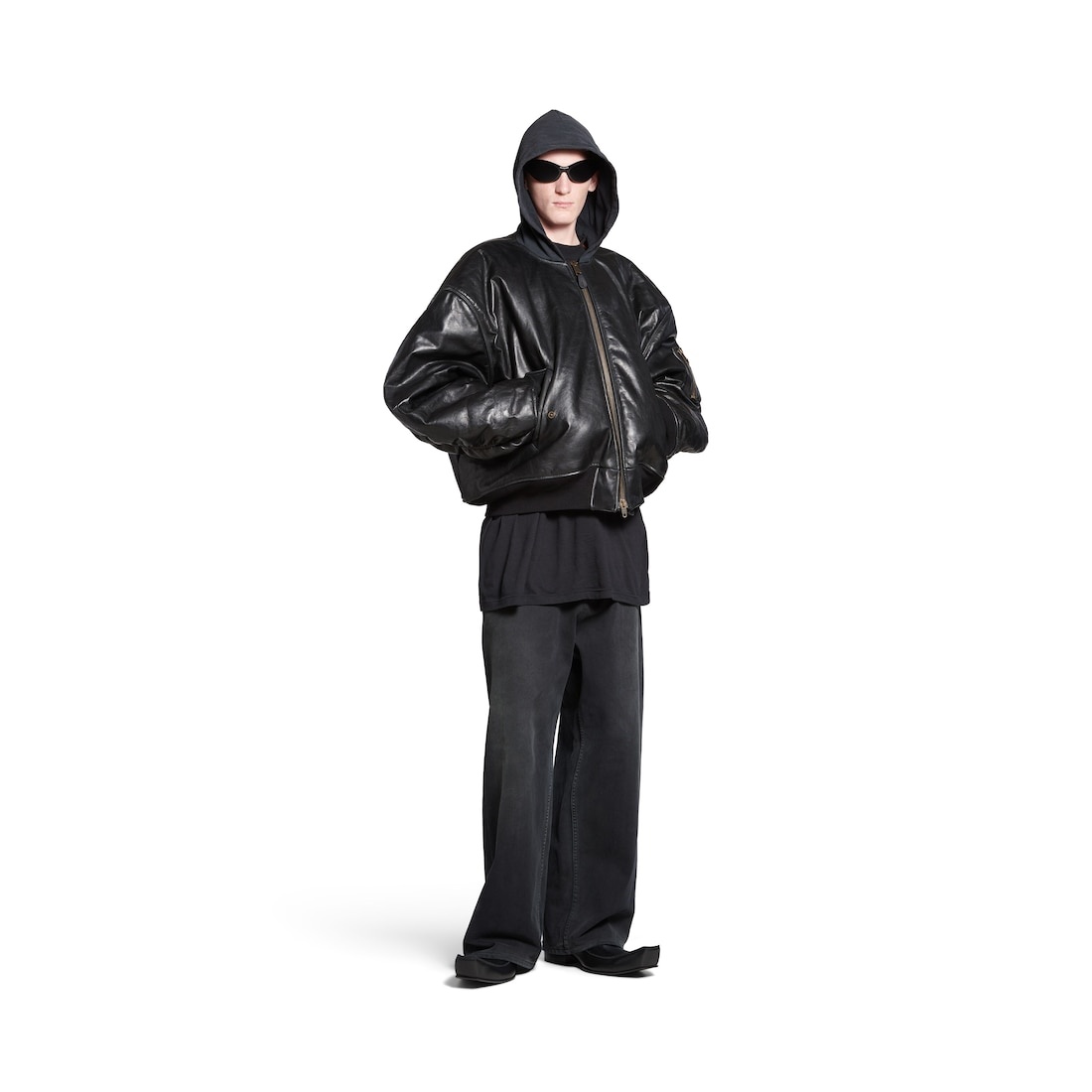 Men's Diy Metal Outline Hooded Bomber in Black - 2