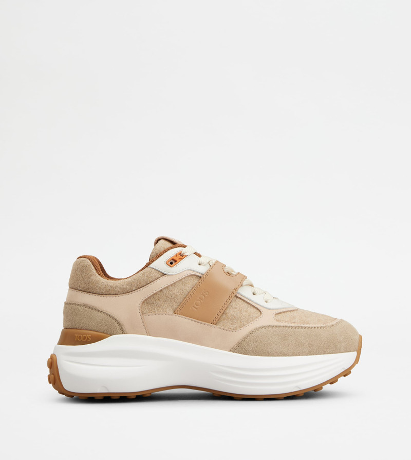 SNEAKERS IN FABRIC AND SUEDE - BROWN, PINK, BEIGE 1