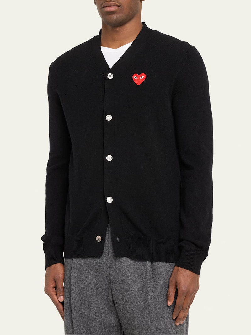 Comme Des Garçons Men's Small Heart Wool Cardigan Sweater outlook