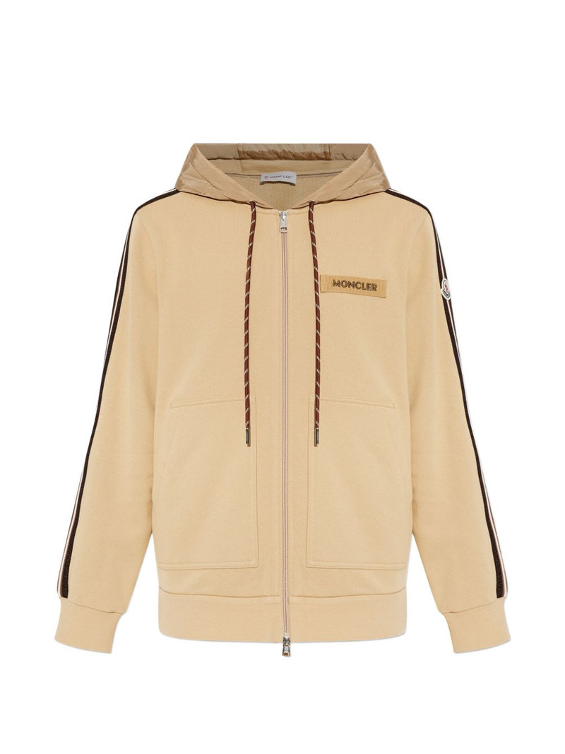 striped logo-detail zip-up cotton hoodie 1