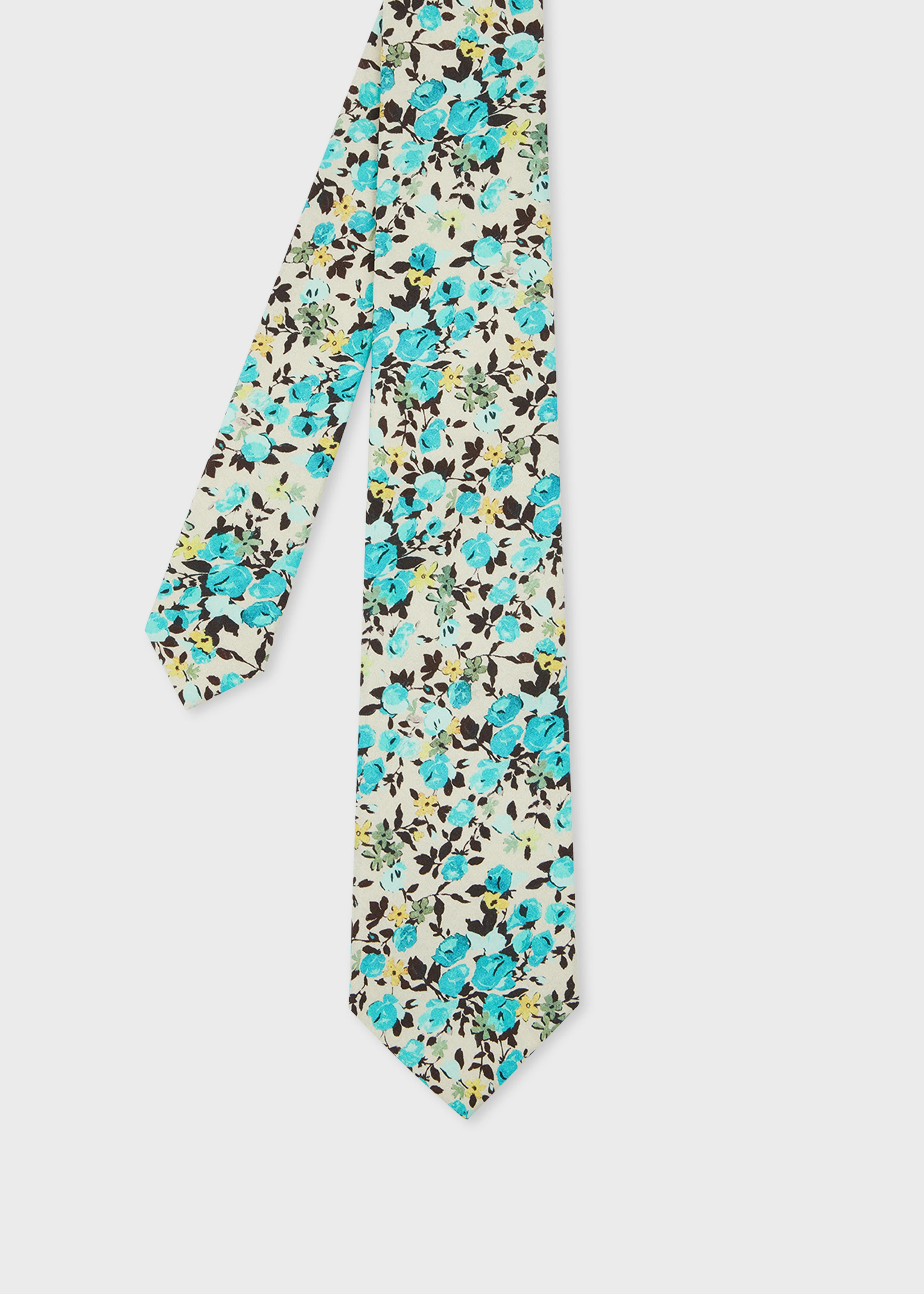 Blue 'Roses' Print Cotton Tie - 1