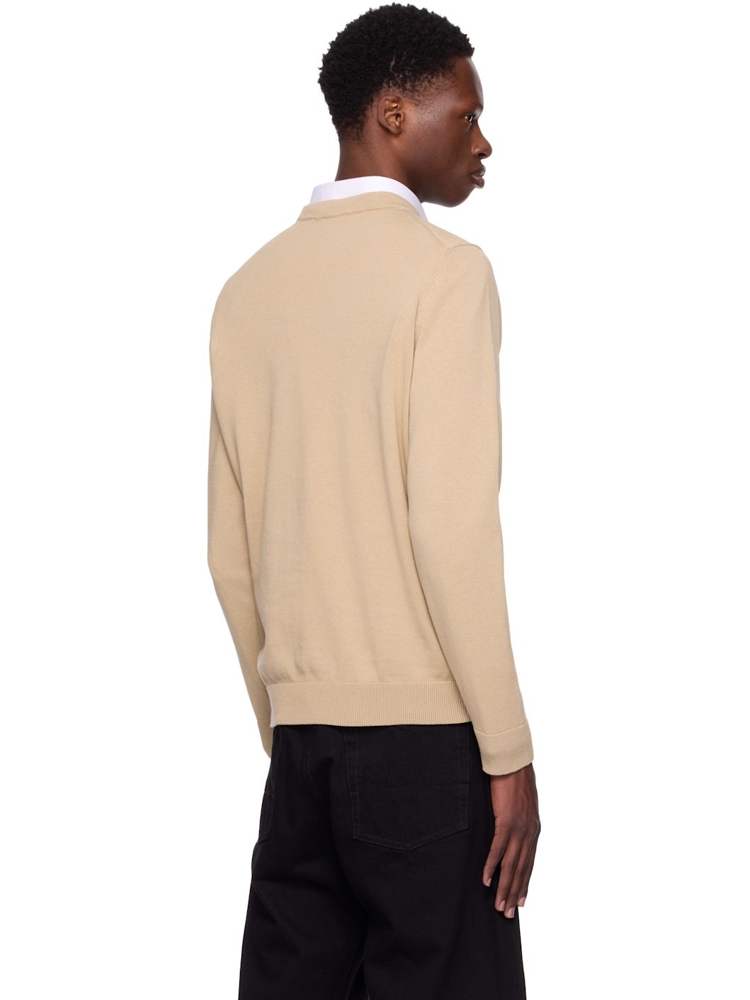 Beige Knitted Cotton Red Logo Label Sweater - 3