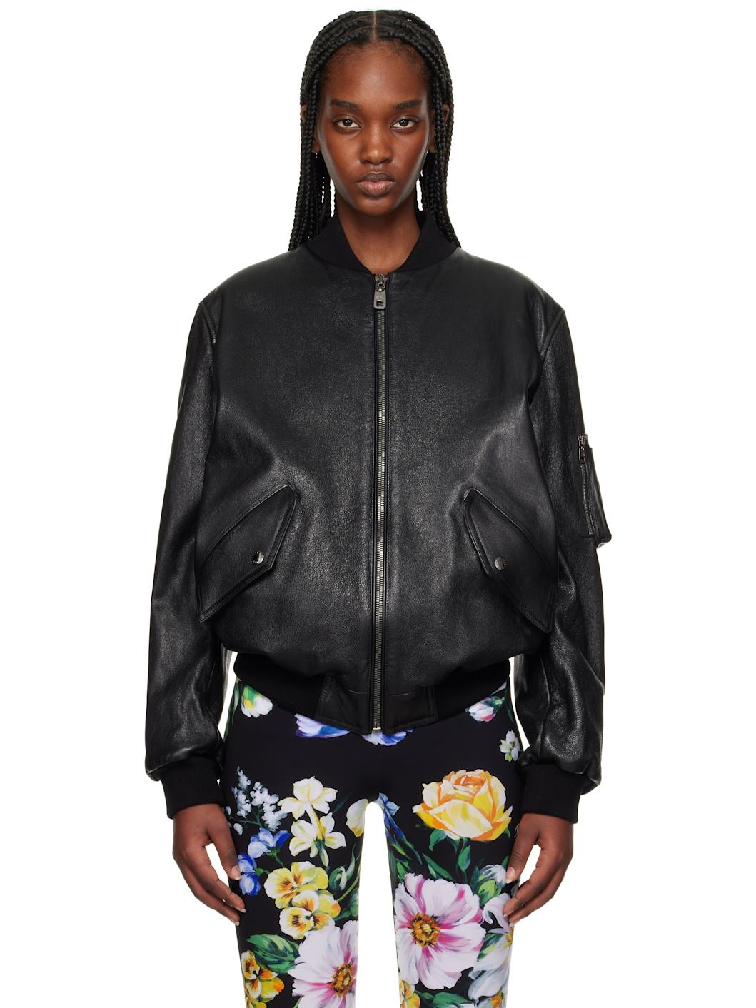 Black Nappa Leather Bomber Jacket - 1