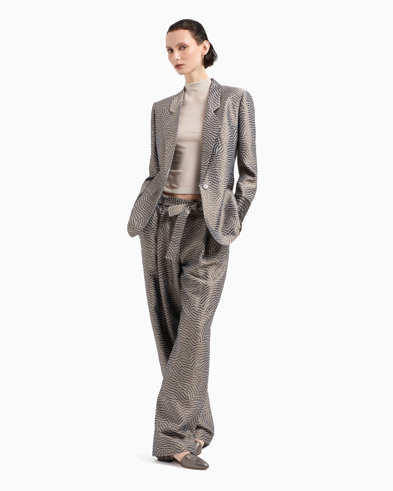 JACQUARD VISCOSE, SILK AND LINEN SINGLE-PLEAT TROUSERS - 2