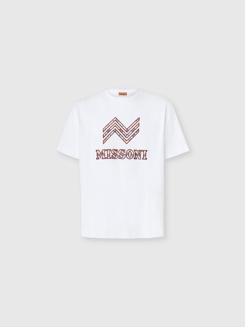 Cotton crewneck T-shirt with zigzag insert and logo lettering 1