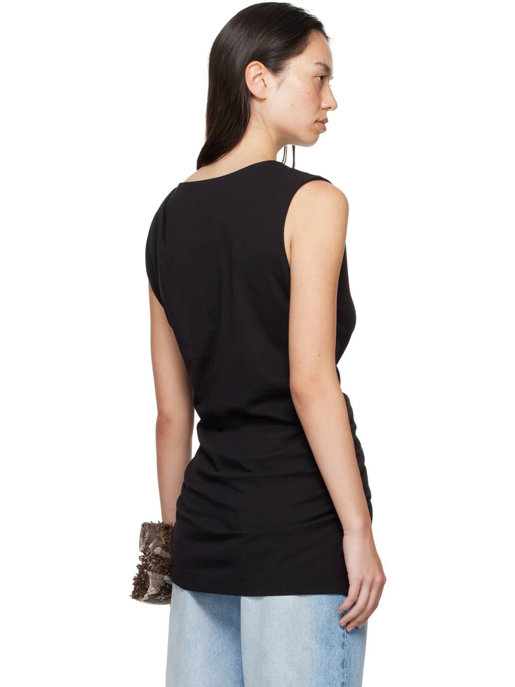 Black Ruffled Jersey Top - 3