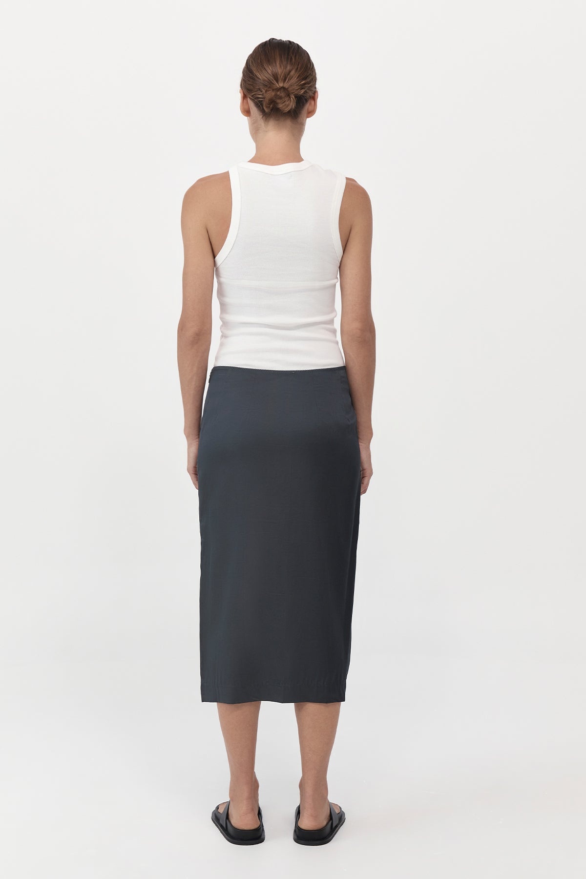 Soft Silk Midi Skirt - Washed Black - 4