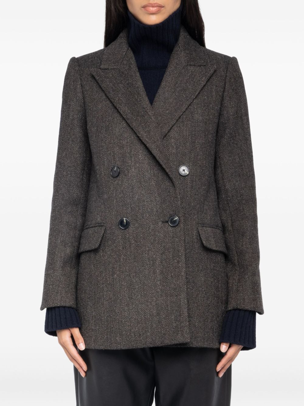 herringbone double-breasted coat - 4