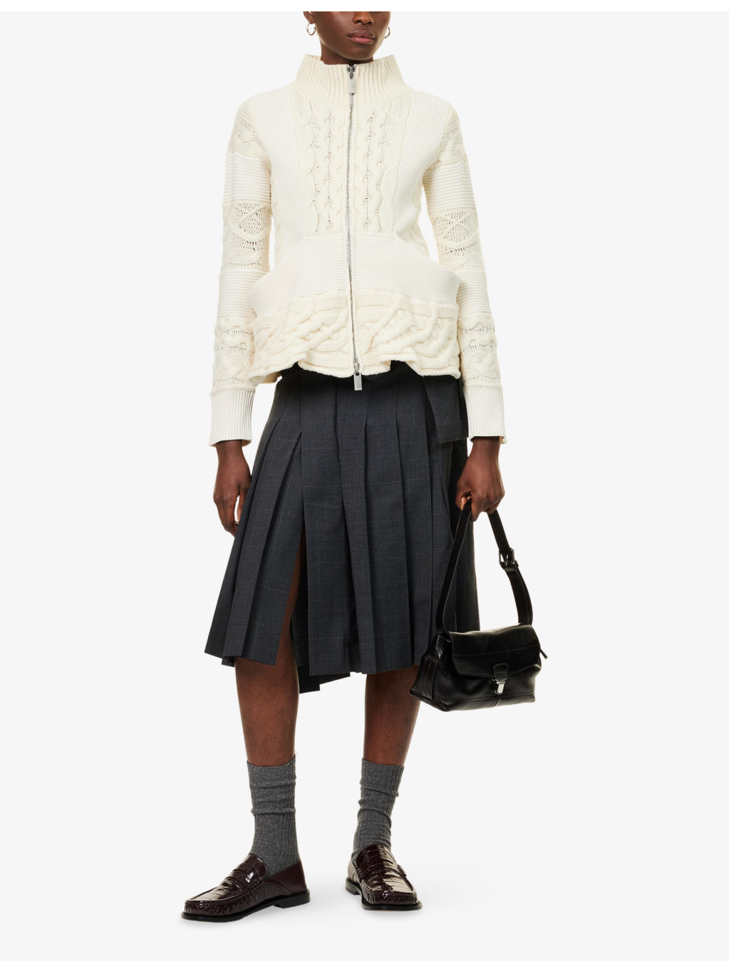 Cable-Knit High-Neck Wool-Blend Jacket - 2