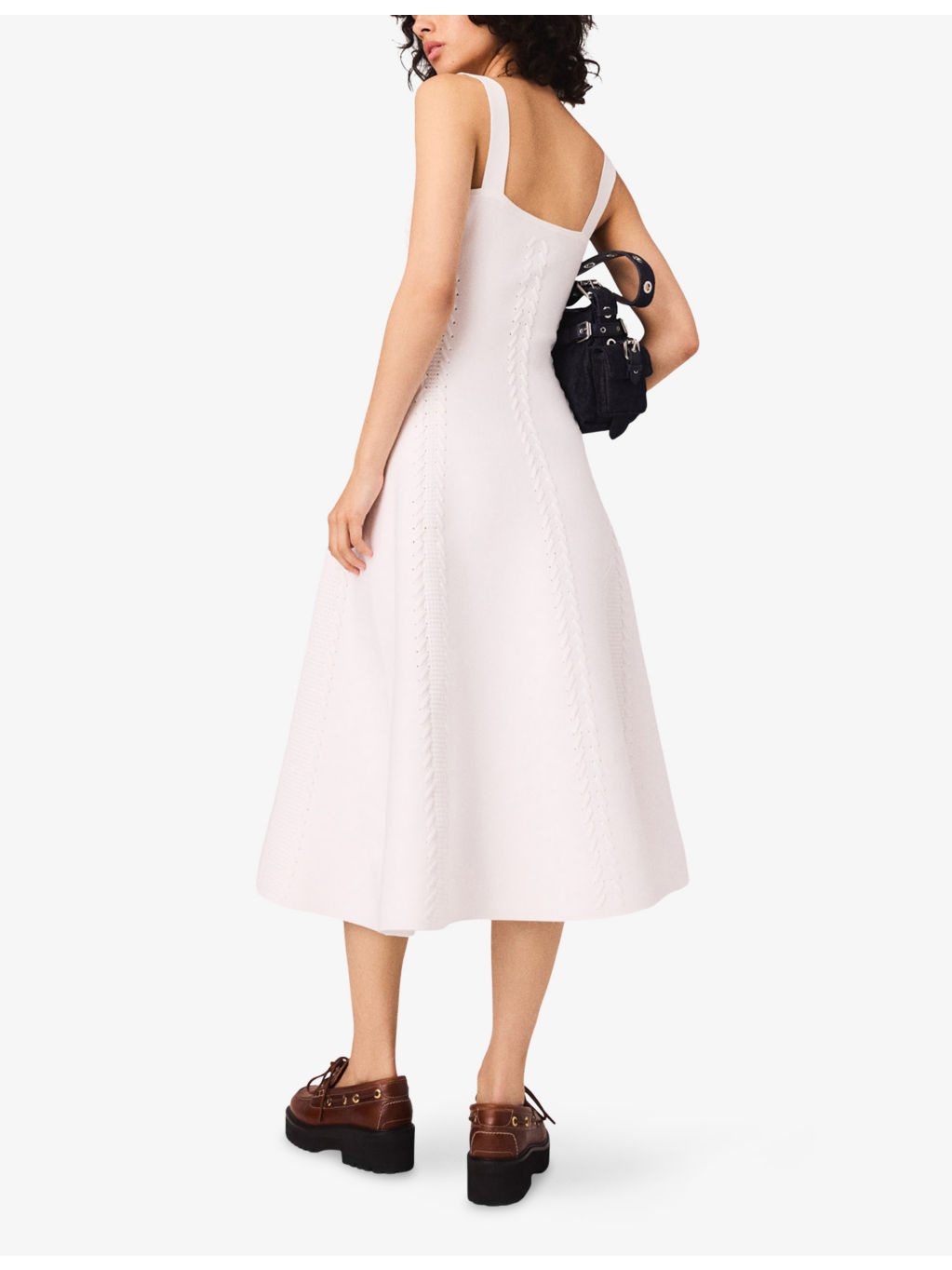 Square-Neck Flared-Skirt Knitted Midi Dress - 4