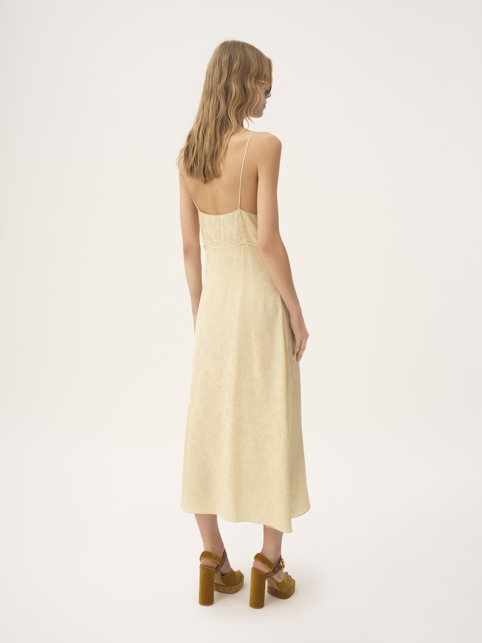 THIN-STRAP MIDI DRESS IN SILK JACQUARD & LACE - 5