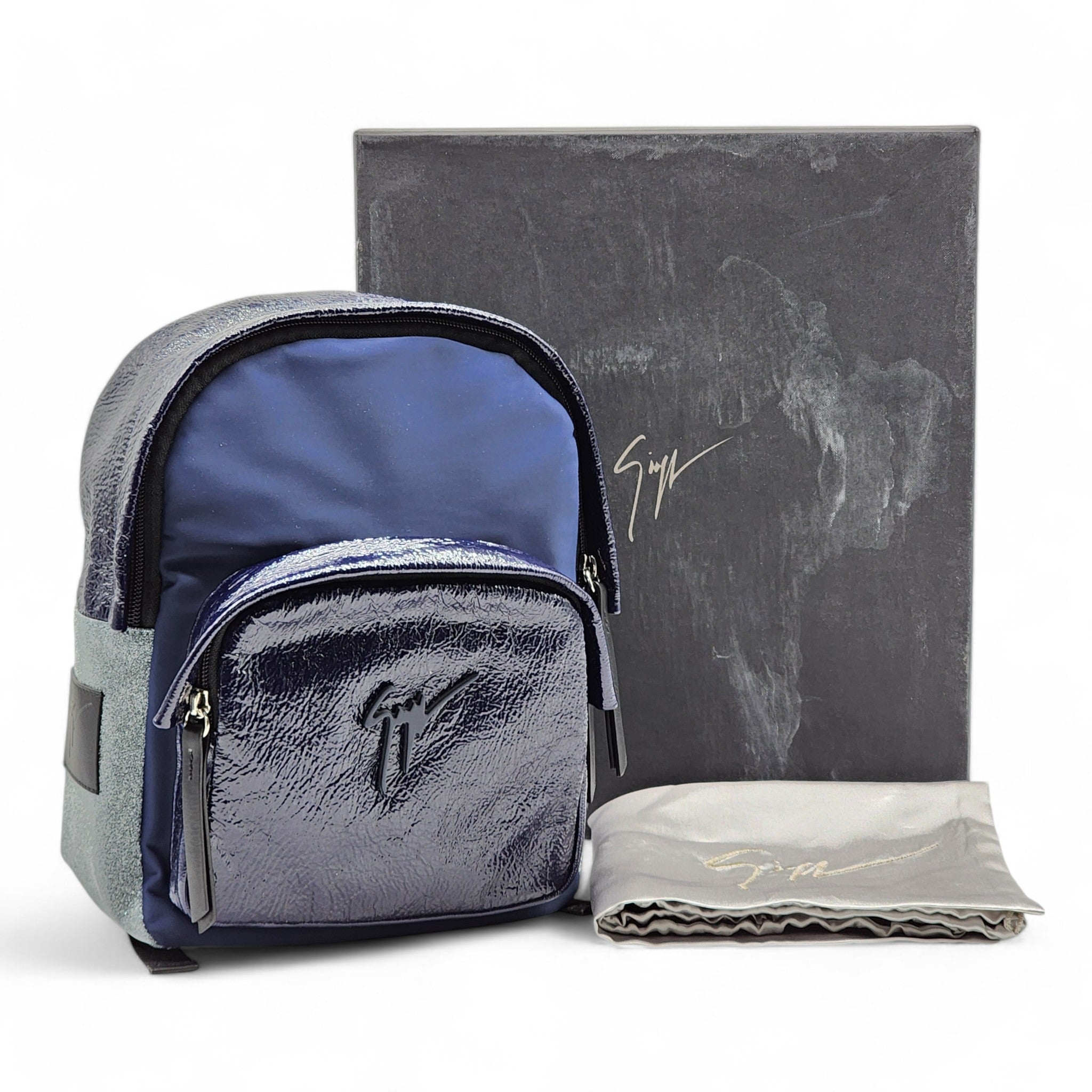 Giuseppe Zanotti Logo Backpack - Nylon, Leather, Suede - Blue - 7