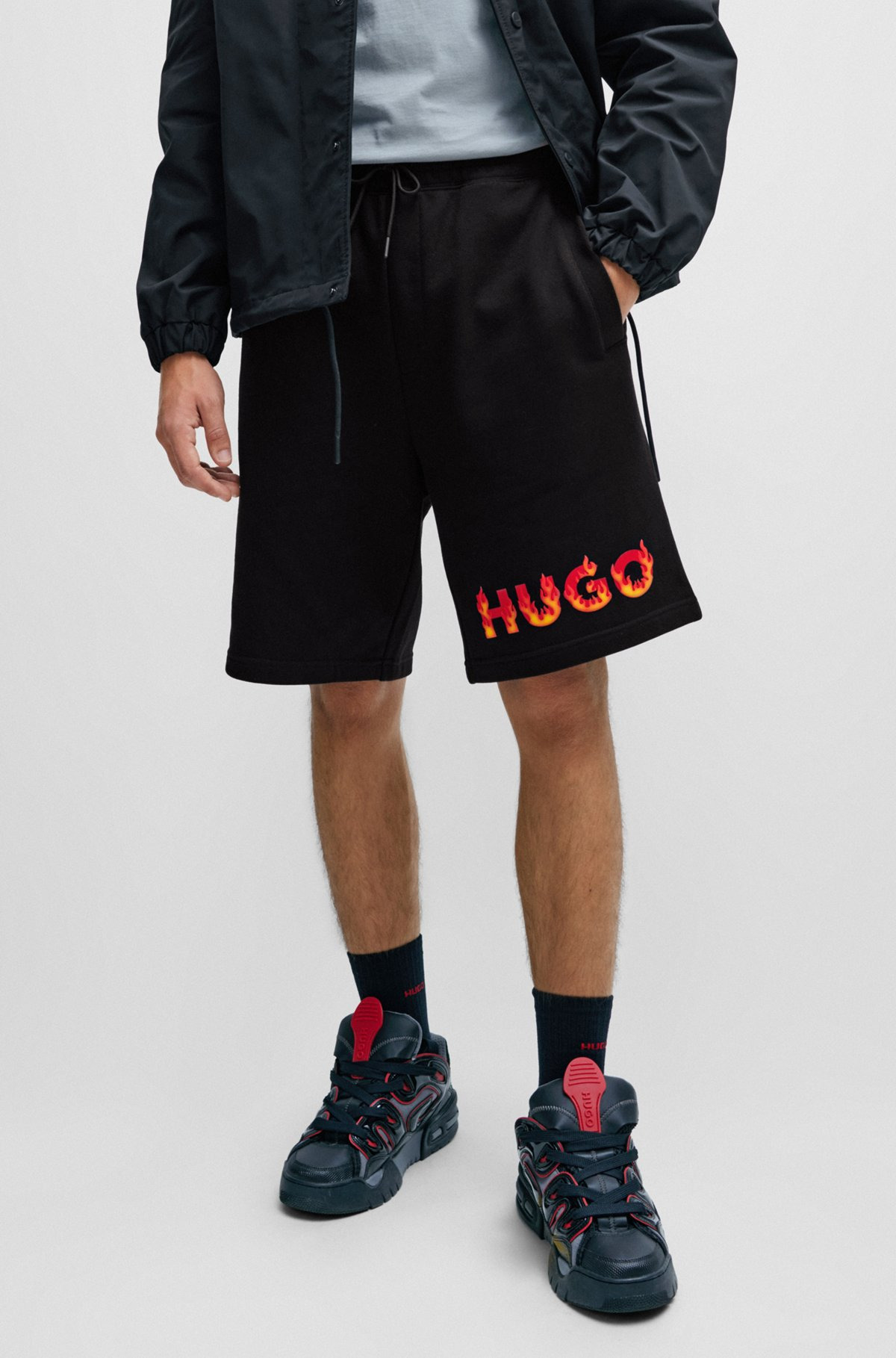COTTON-TERRY SHORTS WITH PUFFED FLAME LOGO - 3