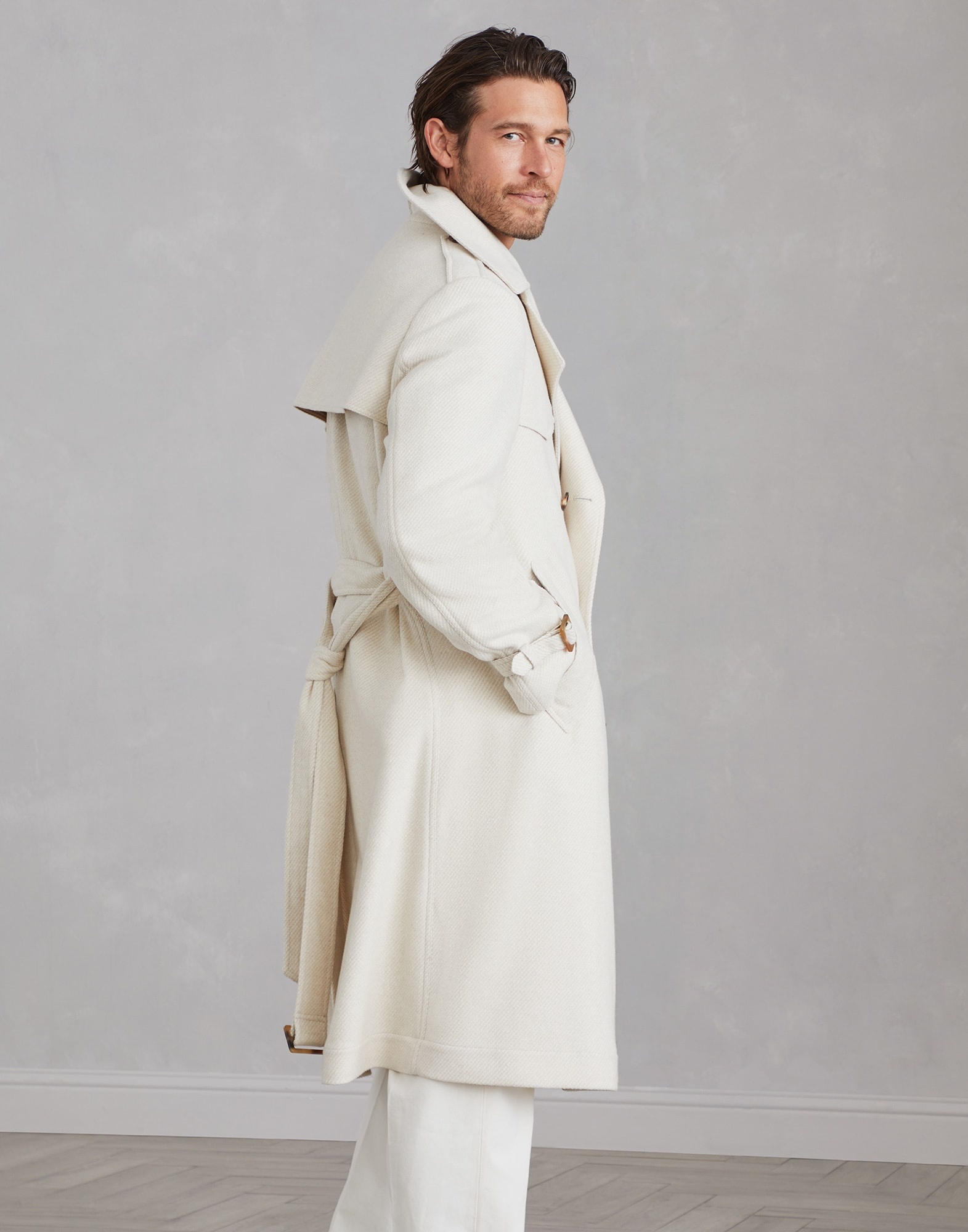 Wool, silk and cashmere diagonal trench coat - 2