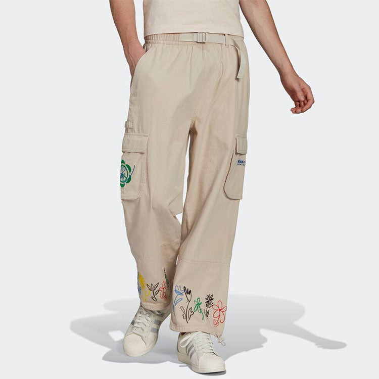 adidas x Sean Wotherspoon Flowers Embroidered Cargo Pants 'Light Brown Beige' HI3305 - 2