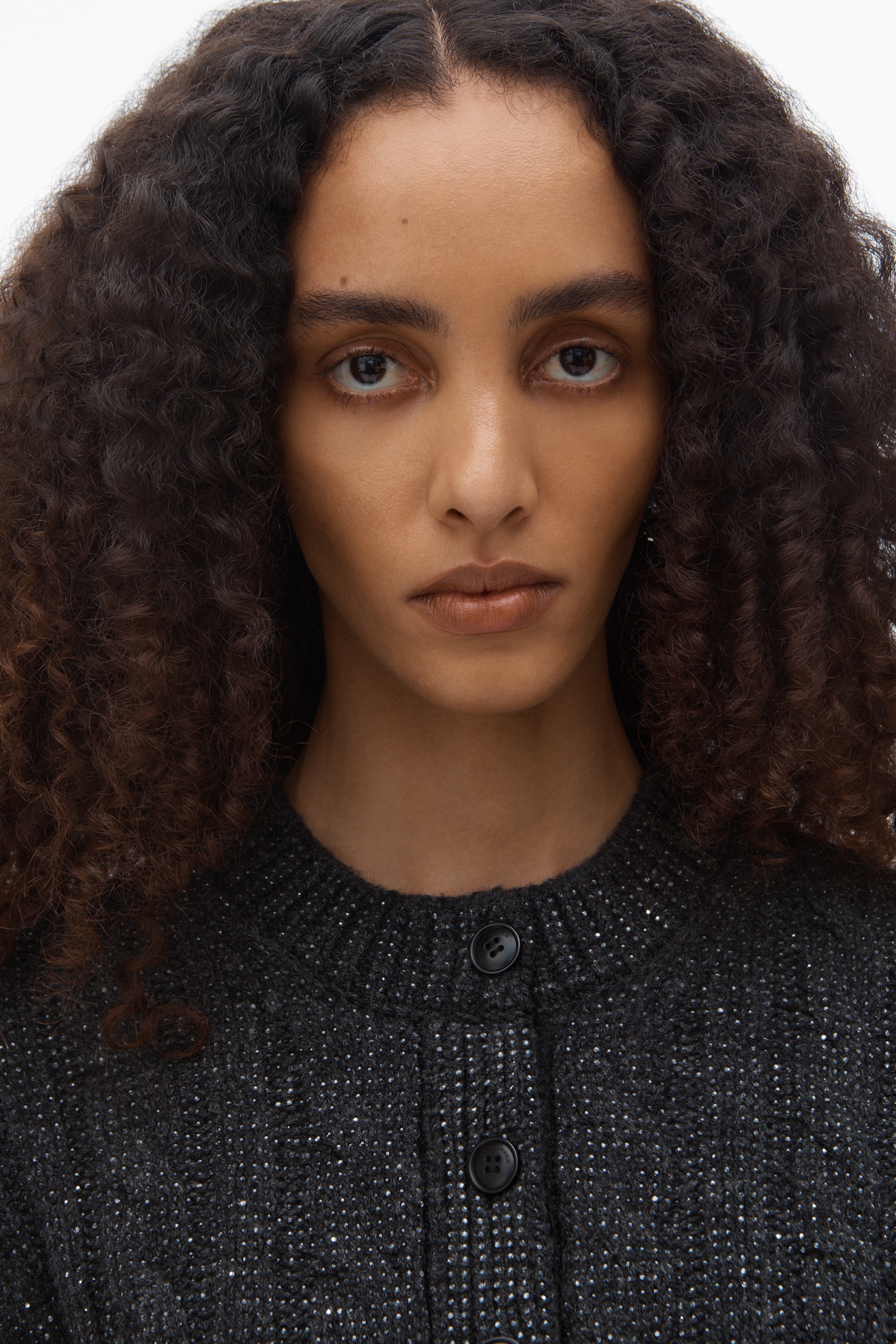 Clear Bead Hotfix Cable-Knit Cardigan in Boiled Wool - 5